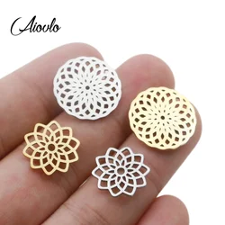 Aiovlo 5pcs/lot Stainless Steel Yoga Lotus Chakra Charm Gold Round Tag Hollow Lotus Flower Pendant Bracelet & Necklace Craft