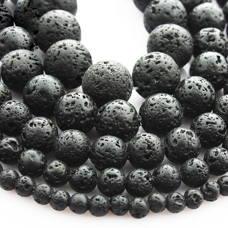 4mm 6mm 8/10/12mm 14/16/18/20mm Round Natural Black Lava Stone Loose Spacer Beads Wholesale Lot For Jewelry Making DIY Findings