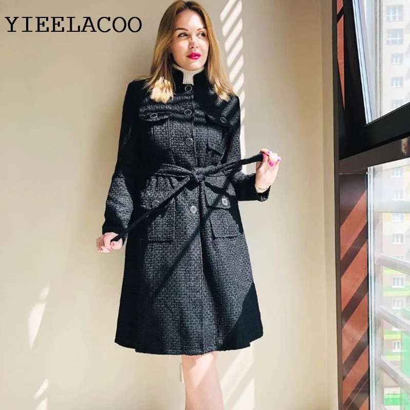 

Black woolen coat Long autumn /winter women's coat new Business ladies Wool classic jacket coat one-piece