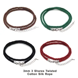 3 Pcs/Lot 3mm Fashion Shares Twister Cotton Silk Rope Chain Lobster Clasp Cord Used for Pendant Necklace Accessories Making