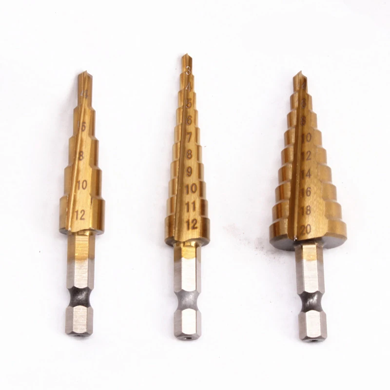 

3Pcs Metric Spiral Flute The Pagoda Shape Hole Cutter 3-12 4-12/20mm HSS Steel Cone Drill Bit Set HSS Steel Step Sharpening