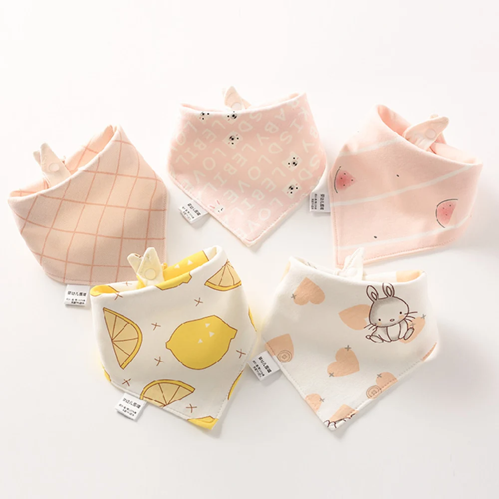 5 Pieces/Lot Baby Bibs Cotton Triangle Double Cotton Bandana Bibs Cartoon Saliva Towel Baby Boys Girls Feeding Apron