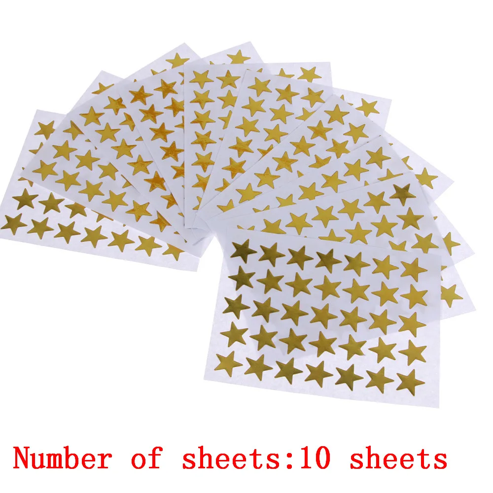 350PCS/bag Child Gilding Reward Flash Sticker Teacher Praise Label Award Five-pointed Star Gold Sticker Self-adhesive Sticker