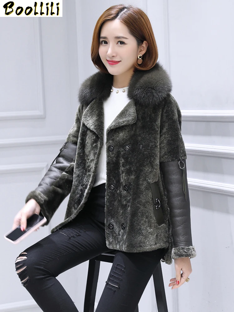 

Double Boollili Luxury Faced Fur Coat Female Natural Sheep Shearling Fur Jackets Winter Jacket Women Genuine Leather Jacket