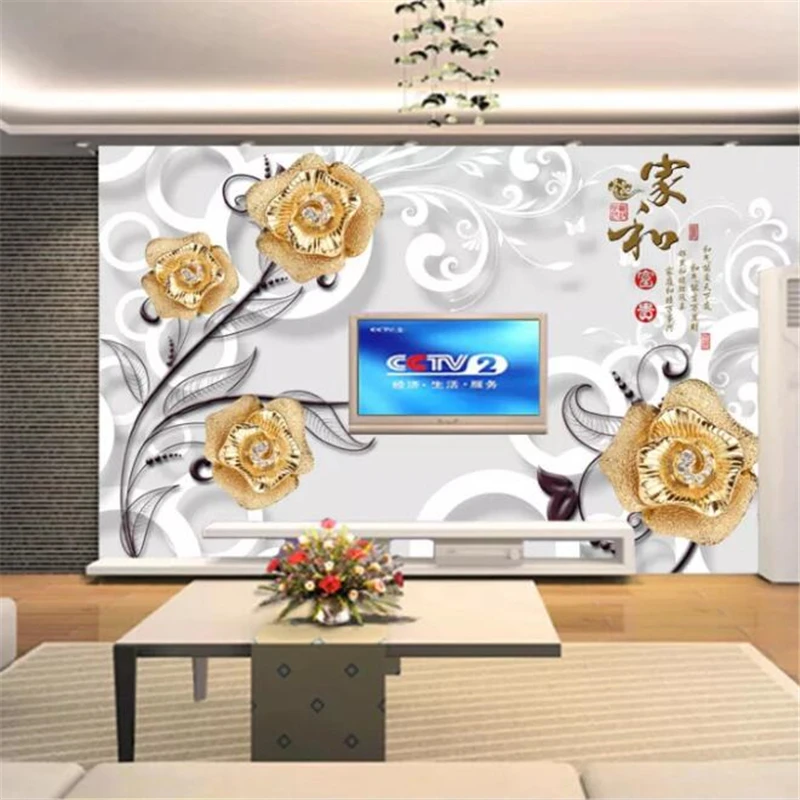 

beibehang Custom wallpaper embossed 3D diamond gold rose flower TV wall papier peint 5d living room bedroom mural 8d wallpaper