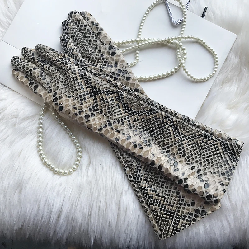 

Women's Genuine Leather Glove Long Snakeskin Pattern Gloves Female Sexy Party Dress Fashion Long Glove 60cm Custom size