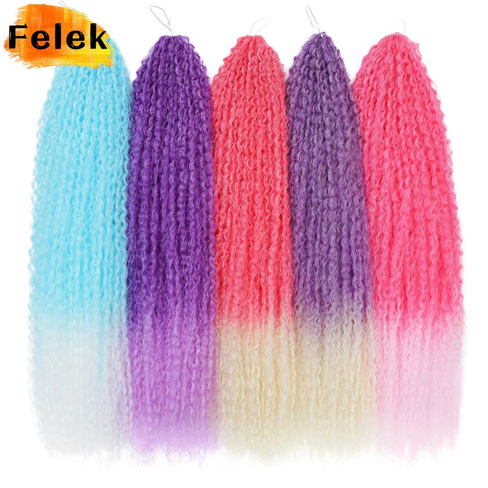 Extensiones de cabello trenzado Afro, rizos de ganchillo, pelo trenzado africano sintético para trenzas, rizado, suave, ombré, rosa y morado