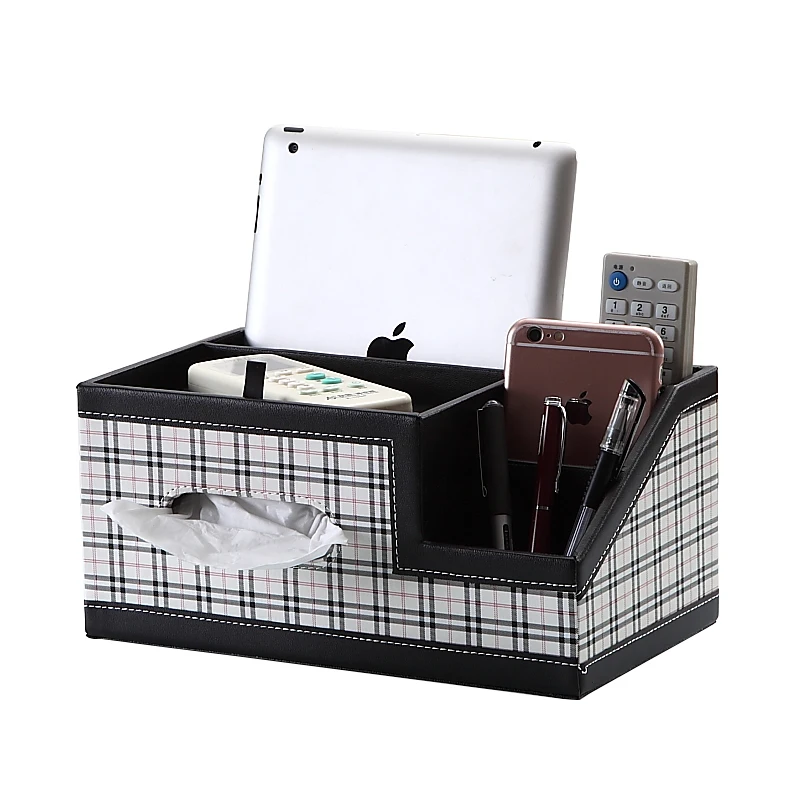 Multifunction Living Room Desktop PU Leather Finishing Tissue Storage Box