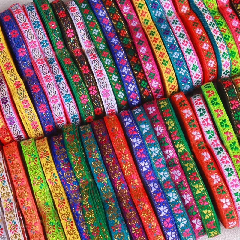 7M/Lot Width 1CM Flower Vintage Handmade Embroidered Jacquard Ribbons Clothing Lace Fabric