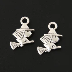 50pcs Silver Color Small Cute Witch Charms Halloween Pendants Fit DIY Jewelry Making Handcrafted Accessories