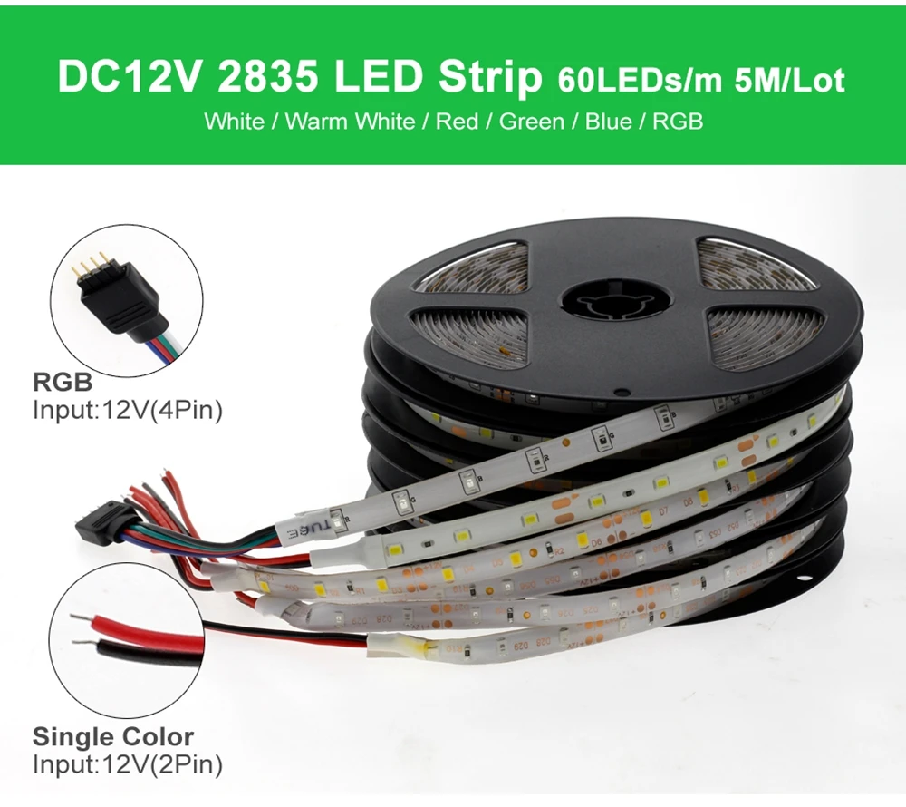 DC 12 V Volt Strip Led Light Tape 2835 RGB Waterproof 1 - 5 M 12V DC 60LED/M RGB Led Strip Tape Lamp Diode Flexible TV Backlight