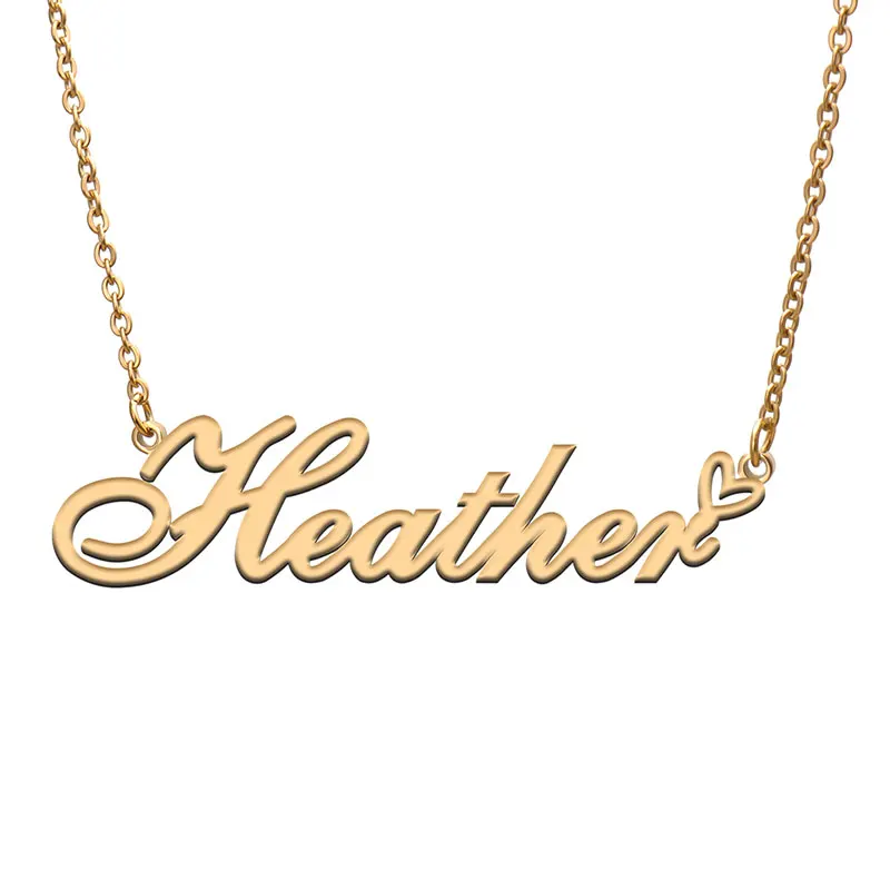 

Heather with Heart Name Necklace for Women Stainless Steel Jewelry Nameplate Pendant Femme Mother Child Girls Gift