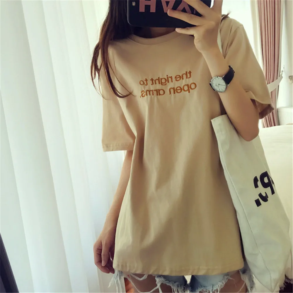 Casual summer tee women white t shirt pink top kpop streetwear cute clothes tshirt t-shirt ropa letter embroidery poleras mujer