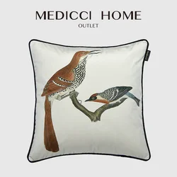 Medicci Home Authentic American Cushion Cover Magpies And Branch Thickened Velvet Print Farmhouse Decorative Pillow Case 50X50cm