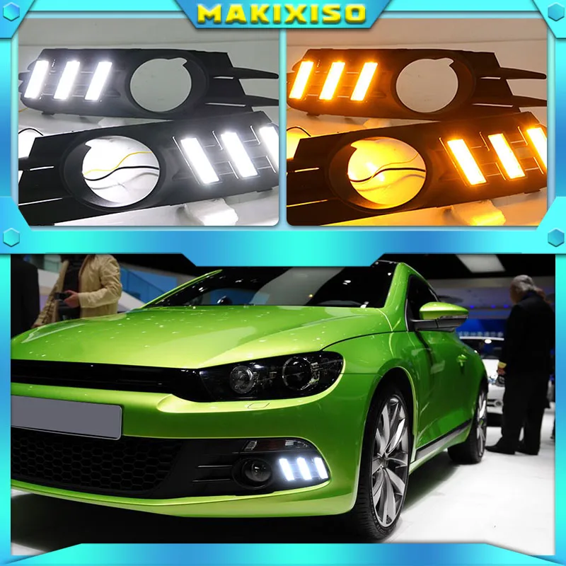 

LED drl daytime running light for Volkswagen Scirocco 2009-14 with moving yellow turn signal and blue night light