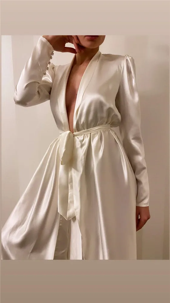 Winter Satin Bathrobe Custom Made Long Sleeves Nightgown Women Sleepwear For Bridal Boudoir Dress