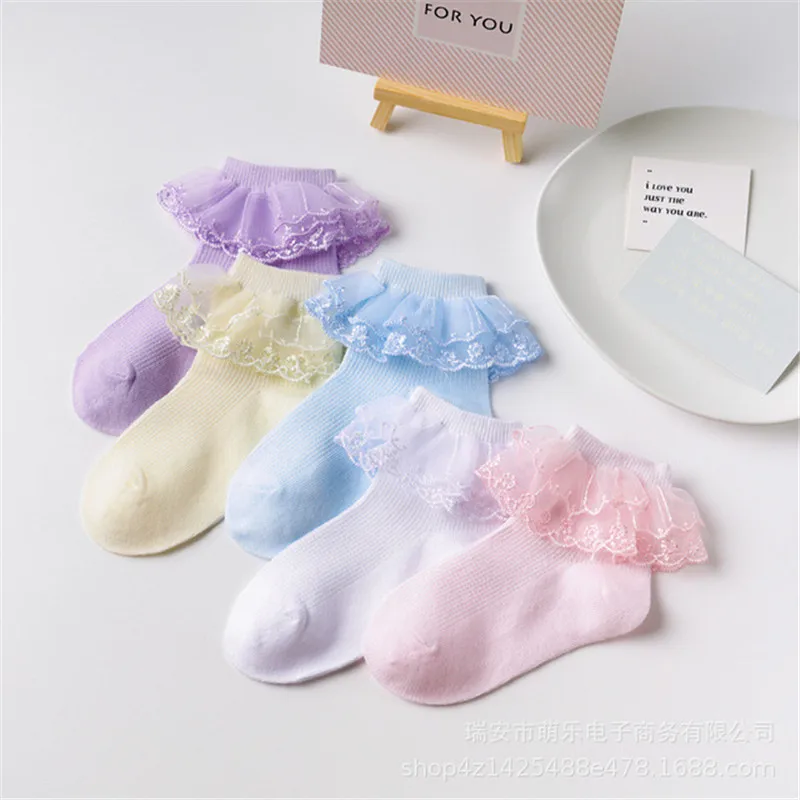 3 Pairs Neue Kinder Spitze Socken Frühling Herbst Baumwolle Kinder Kurz Tanz Socken Mesh Weiß Blumen Rüschen Rüschen Gilrs Prinzessin socke