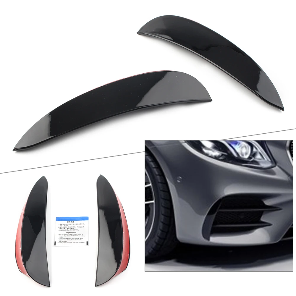 Black Car Front Bumper Canards Vent Flaps For Mercedes Benz E-Class W213 E43 E53 E63 AMG Sport ABS Plastic