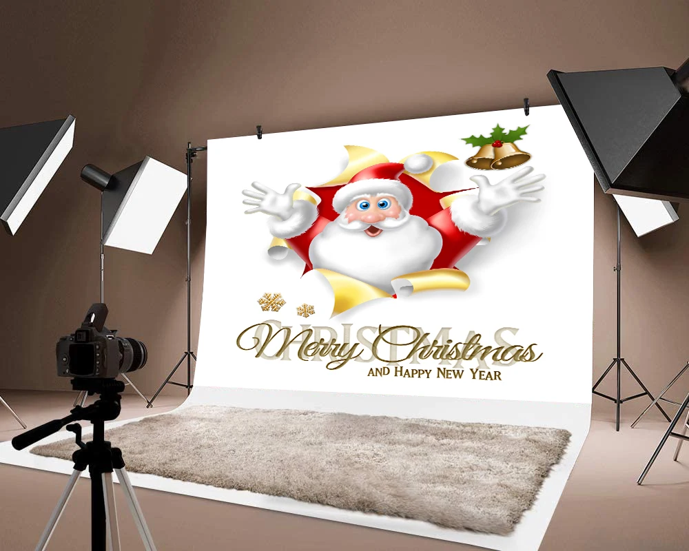 Milsleep Merry Chirstmas Santa Claus Print Photograph Background Thin Vinyl Black Backdrops Photo Child Party Backdrop