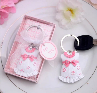 10pcs Baby Shower Favors Blue Clothes Design Keychain Baby Baptism Gift For Guest Birthday Party Souvenir