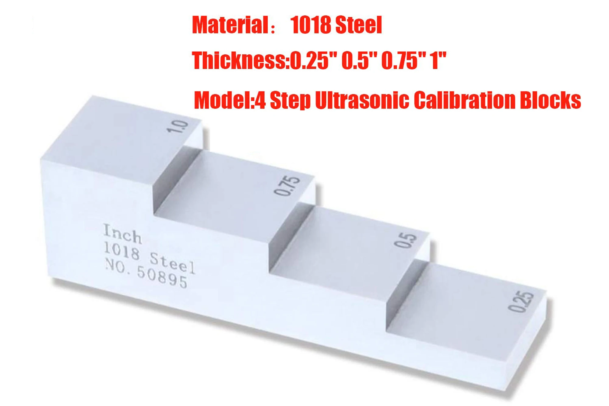 

Ultrasonic Thickness Gauge 4 Step Calibration Block NDT Testing with 1018 Steel 0.25'' 0.5'' 0.75'' 1''