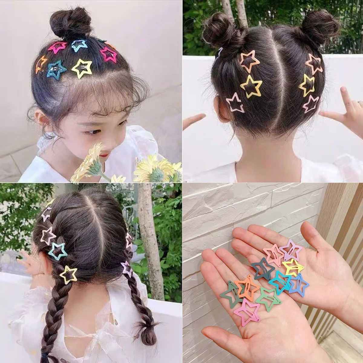 10/20 PCS Cute Girls Star Hairpins Girls Snap  Barrettes Candy color BB Clips  Fashion Hair Accessories Girl Headdress