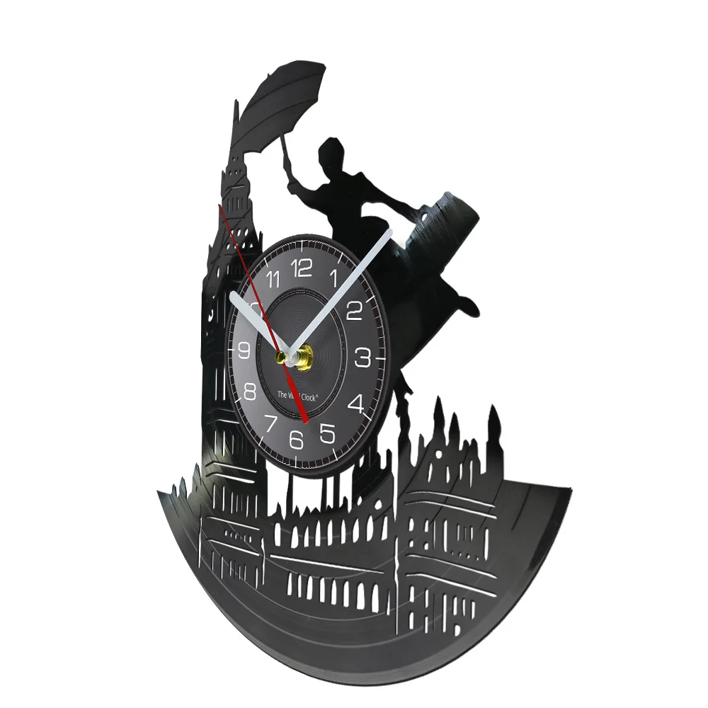 London Eye England Skyline Landscape Big Ben Tower Vintage Vinyl Record Wall Clock Britain Home Decor Silent Retro Clock Watch view 2
