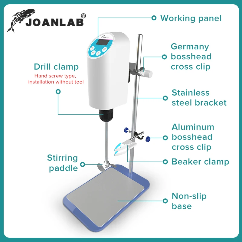 JOANLAB Agitatore da laboratorio da 110 V a 220 V Agitatore elettrico Display digitale Miscelatore da laboratorio Attrezzatura da laboratorio Capacità di agitazione massima: 20 litri