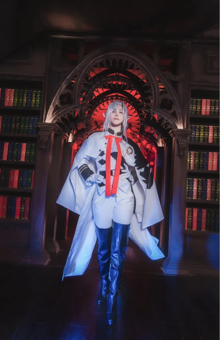 Anime Seraph Van De End Ferid Bathory Cosplay Schoenen Knielengte Pu Lederen Cosplay Laarzen Zwarte Hoge Hakken Rits- up Vrouwen Schoenen