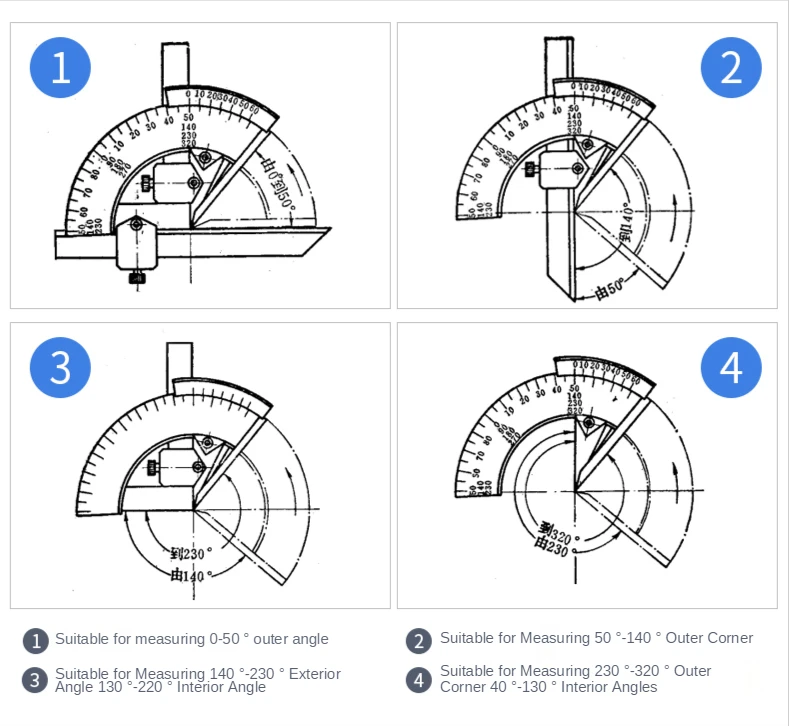 Carbon Steel Universal Bevel Protractor 0-320Accuracy Angle Finder Measuring Ruler Precision Goniometer Woodwork Measuring Too