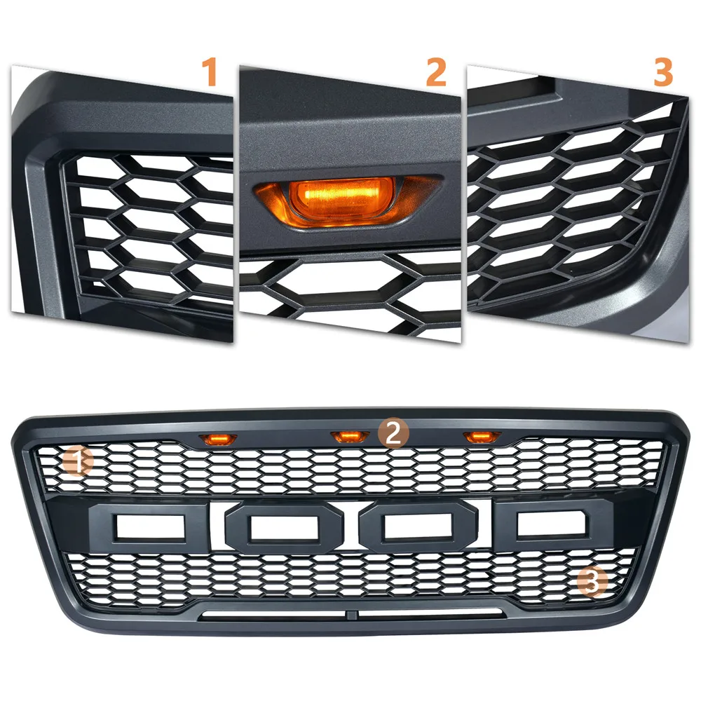 Modified For F150 Raptor Grills For F-150 2004 2005 2006 2007 2008 Front Racing Grills Front Grill Mesh Bumper Grilles Cover