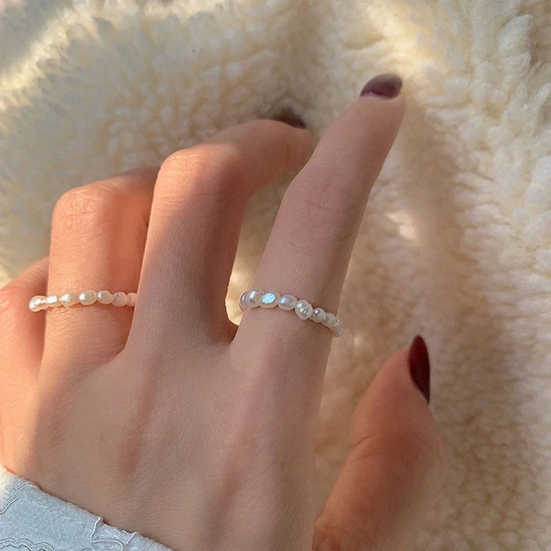 Oath Ring Fashion Design Geometric Irregular Freshwater Pearl Bead Rings Elastic Finger Ring Engagement Surprise Gift