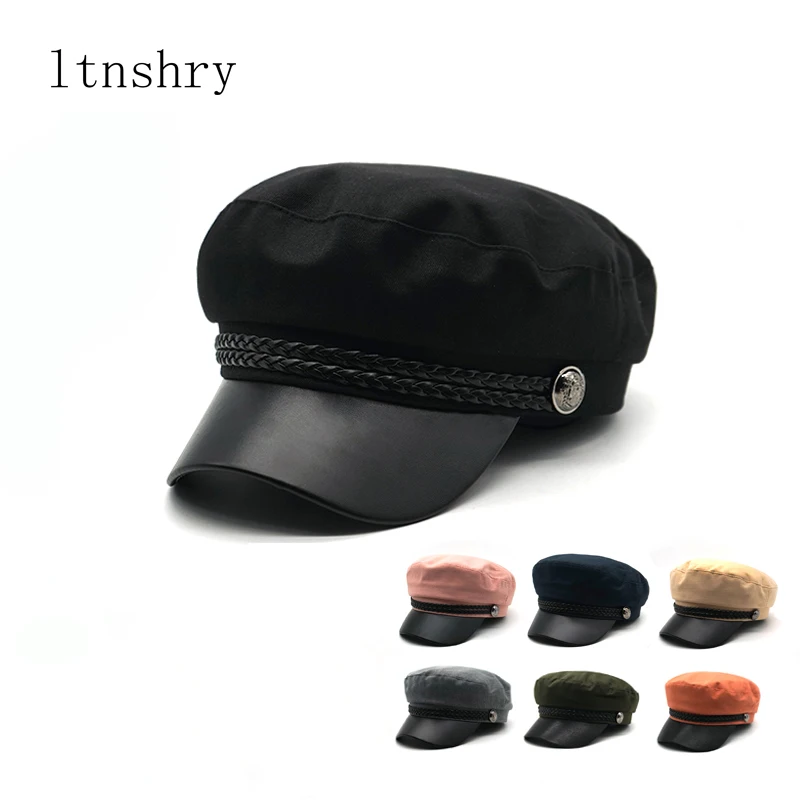New High Quality Casual Military Cap Man Woman Cotton Beret Flat Hats Captain Cap Trucker Vintage Black Sport Dad Bone Male
