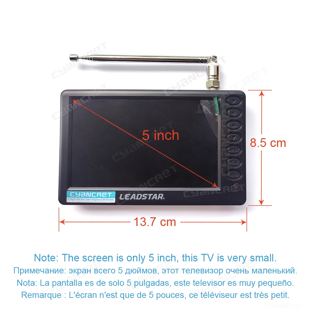 Top Pocket TV D5 5 pollici DVB-T2 ATSC ISDB-T TDT Mini televisore digitale e analogico per piccole auto Supporto TV portatile USB TF AC3