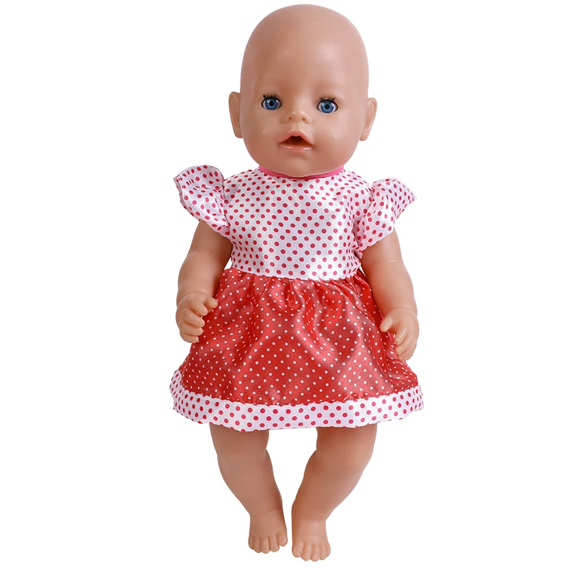 

17 Inch Doll Clothes Dots Dress American Girl Doll Accessories 43cm Baby New Born Custom Children Girl Gifts Customized Supplies