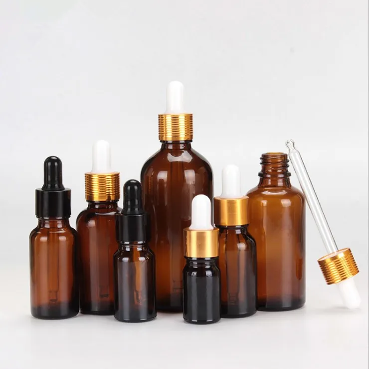 12pcs 5ml 10ml 15ML 20ml 30ml 50ml 100ml Empty amber Glass Dropper Bottles Oil Glass Piepette Dropper Containe