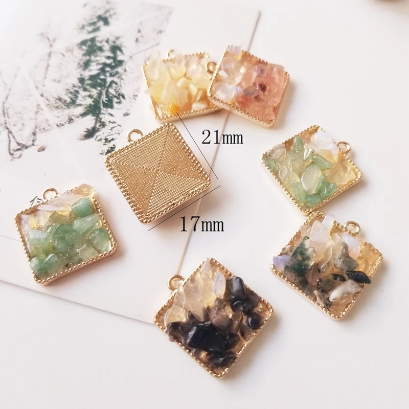 6pcs Japan and South Korea popular antique stone like square inlaid alloy Earring Pendant DIY Earrings accessories