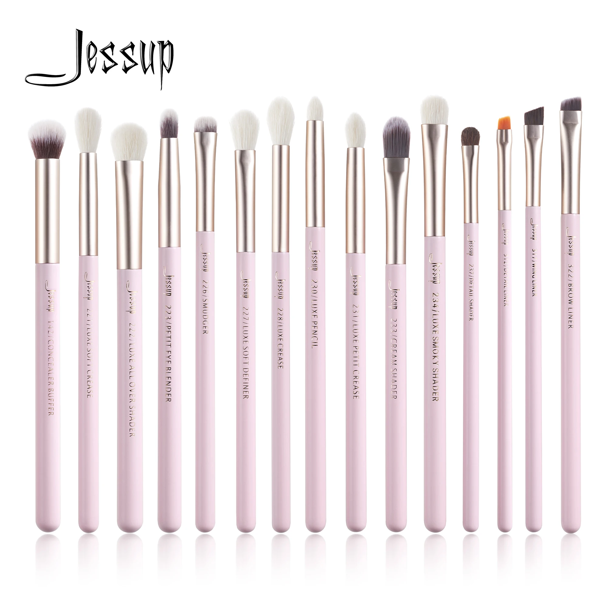 Jessup-Juego de Brochas de maquillaje profesional, 15 piezas, sombra de ojos, delineador de ojos, mezcla de cejas, corrector, T294