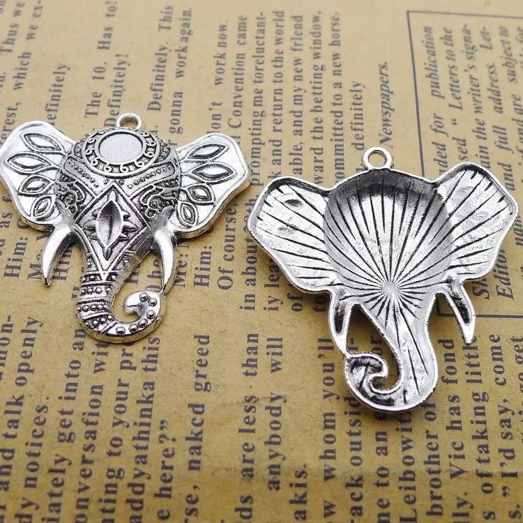 6pcs/Lot 33x34mm Elephant Head Charms Antique Silver Color Elephant\'s Trunk Pendants for DIY Jewelry Making Charm