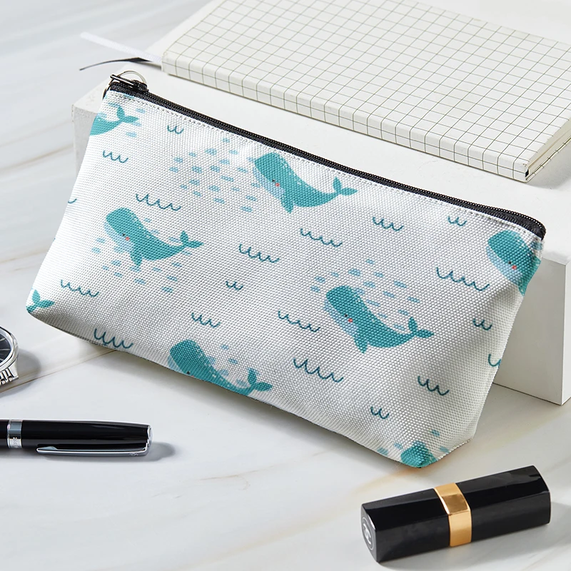 Cute Whale Printed Cosmetic Bag With Zipper Travel Makeup Organizer Bag Female Toiletry Bag Make Up Organizer