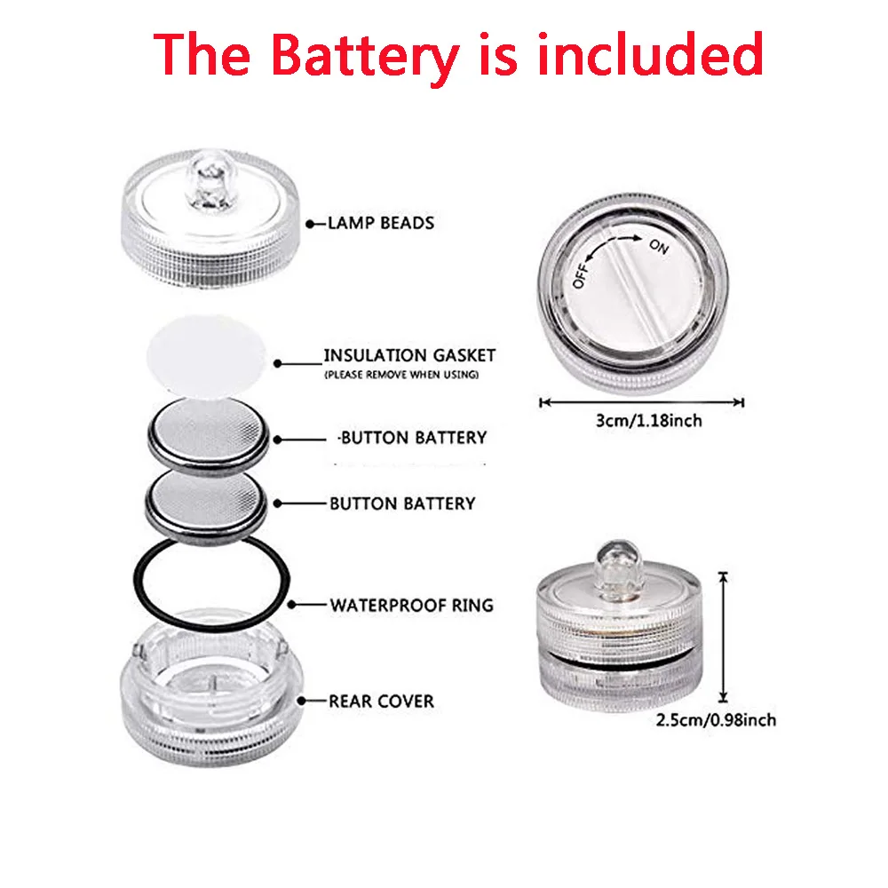 12Pcs/Set Waterproof LED Tea Light Battery Operated Submersible LED Underwater Candle Tealight for Wedding Vases Fish Tank Decor