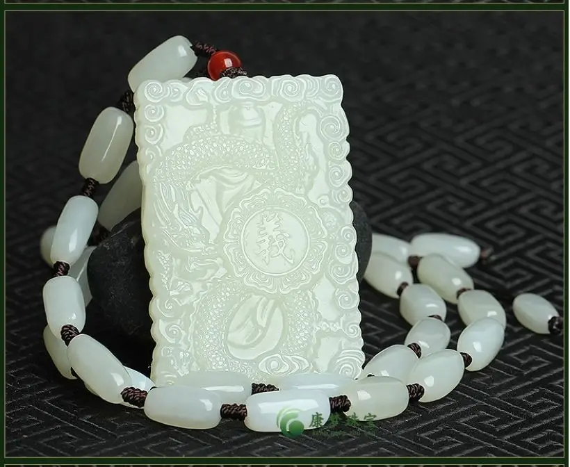 Admirable milky Jade Jadeite Guan Yu Pendant Amulet  Jade bead Necklace Lucky Hanging