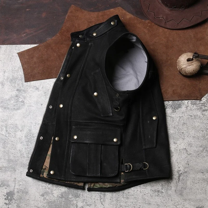 New 2022 Vintage Mens Fashion Solid Vest Jacket Casual O-Neck Zippers Pockets Male High Quality Sleeveless Vest Korean Style