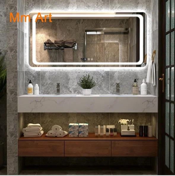 Living Room Modern Vanity Cabinets Set Bathroom Cabinet  , marble counter Bathroom Vanity cabinet