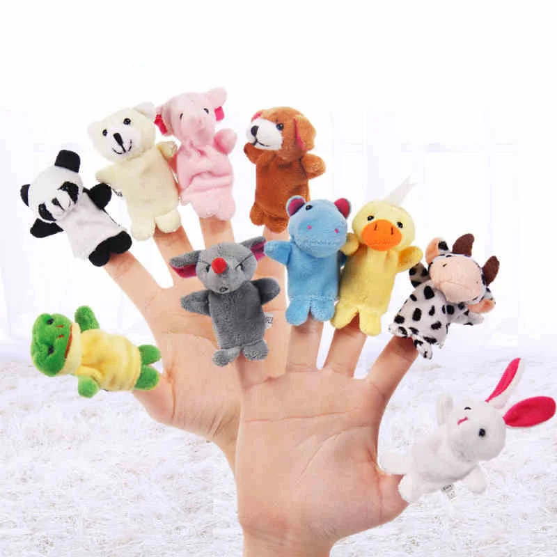 5/10pcs Animal Finger Puppet Mini Plush Toy Cartoon Biological Baby Pretend Telling Story Stuffed Doll Plushies Kids Gift Random