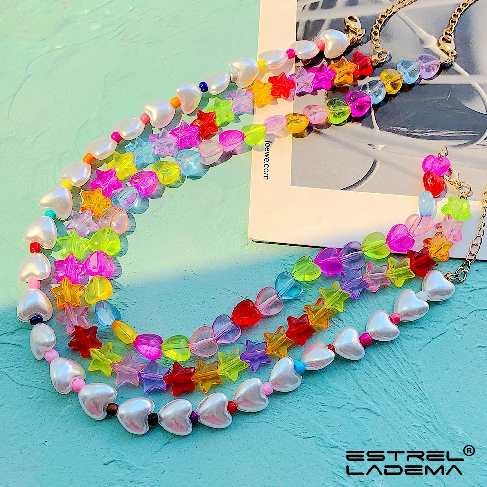 Bohemian Candy Color Heart Pearl Beaded Necklace For Women Handmade Rainbow Star Seed Beads Strand Choker Necklaces Jewelry Gift