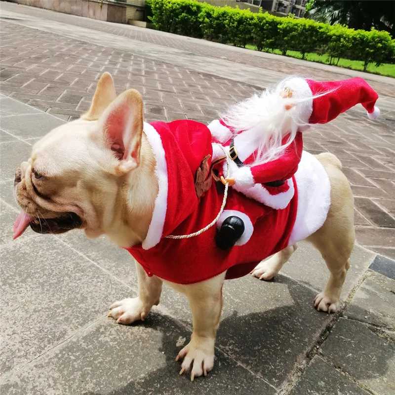 귀여운 크리스마스 산타 클로스 프랑스 불독 애완 동물 의상 작은 개 새해 강아지 고양이 옷 승마 복장 Mascotas 용품