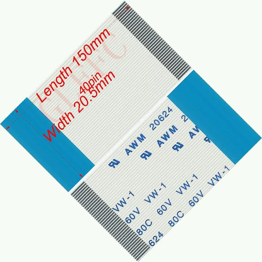 40pin 0.5pitch 150mm-1200mm B-type Flexible Flat Cable FFC awm 20624 ROHS for TTL LCD DVD Computer