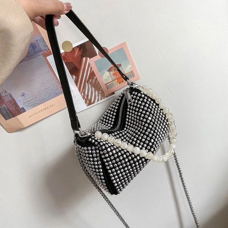 New Arrival Shine Shoulder Bags For Women Small Fashion Rhinestone Leather Messenger Bag Female Crossbody Phone Purse Handbag