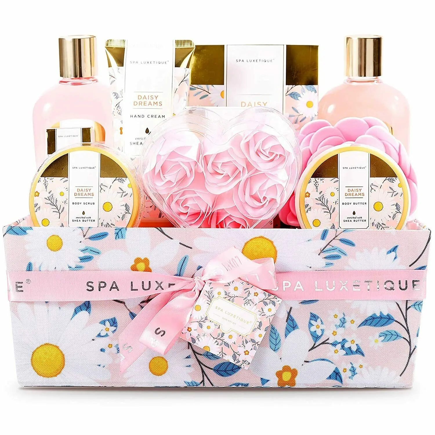 Keranjang Hadiah Spa Daisy Dream Untuknya, Set Mandi & Tubuh Santai 12 Buah, Hadiah Hari Ibu/Liburan Wanita